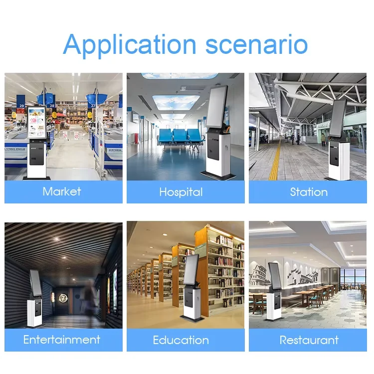 Crtly Vertical floor stand 21.5 23.8 27 inch interactive PCAP touch screen all-in-one self service restaurant payment kiosk