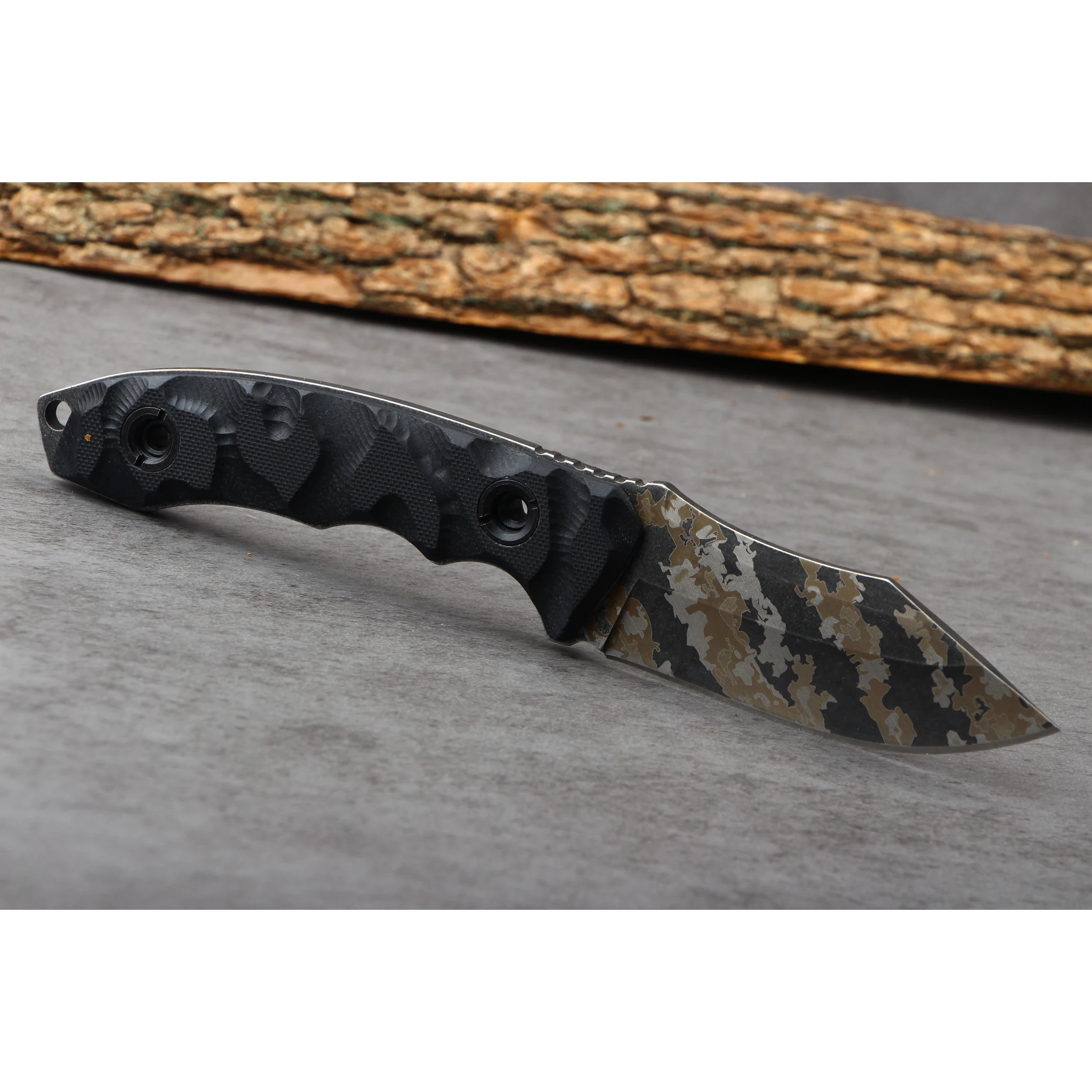 Military Camo Laser Etched Hunting Camping Survival Knife