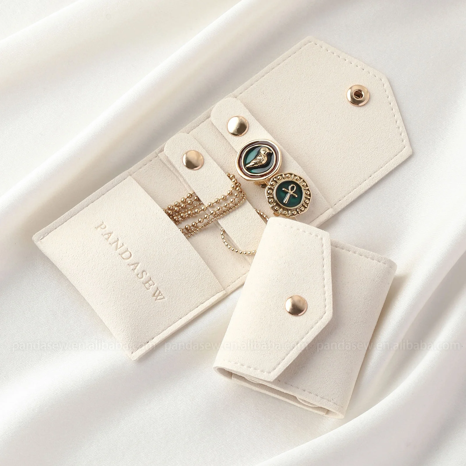 PandaSew Custom Logo Premium 1.4mm Microfiber Jewelry Organizer Travel Carrying Roll Bag Jewelry Pouch