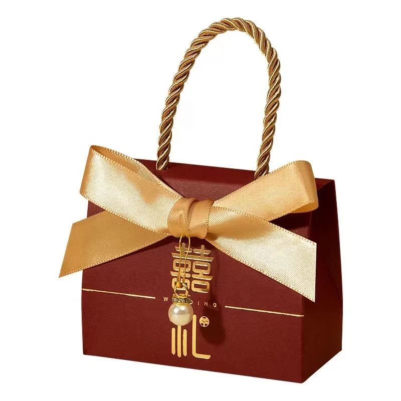Wedding candy box creative sweet box with ribbon handle Chinese national style decorative portable gift box