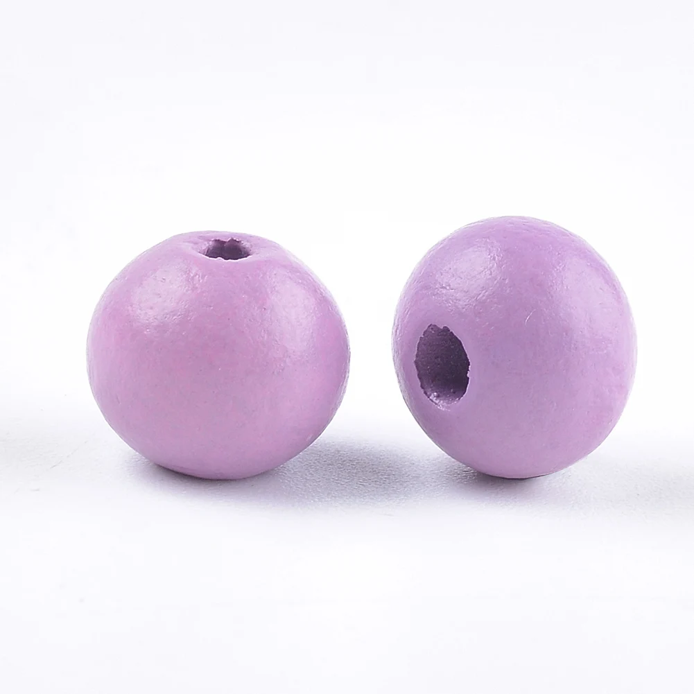 Pandahall Round Mixed Color Dyed Natural Beech Wood Beads