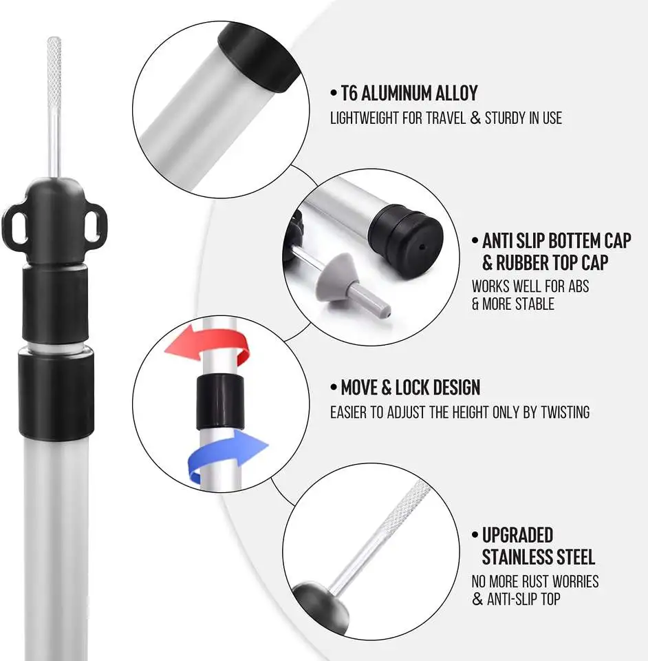 Thicken Aluminum Alloy Tarp Pole Adjustable Tent Support Rods Beach Shelter Tarp Awning Pole Poles for Camping Hiking Tent