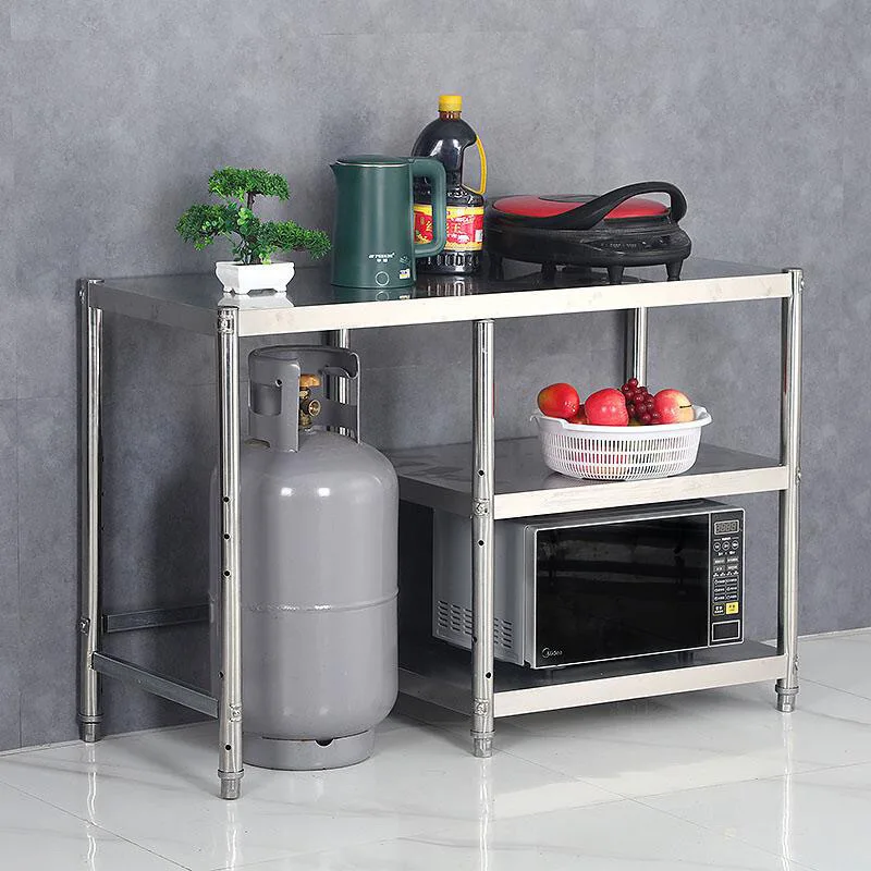 3-layer multi-functional kitchenware storage rack kitchen stainless steel gas stove bench shelf