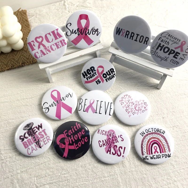 Pink Ribbon Buttons Novelty Pink Breast Cancer Awareness Buttons Badge Pinback Buttons Brooch