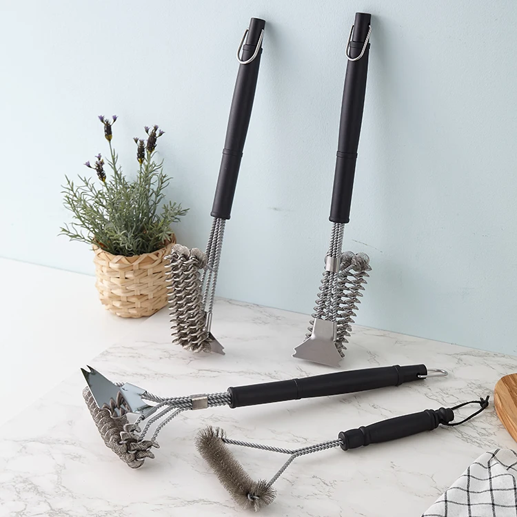 Wholesale Barbecue Tool 12 Inches 3 Sided Grill Cleaning Brush with Hanging Loop