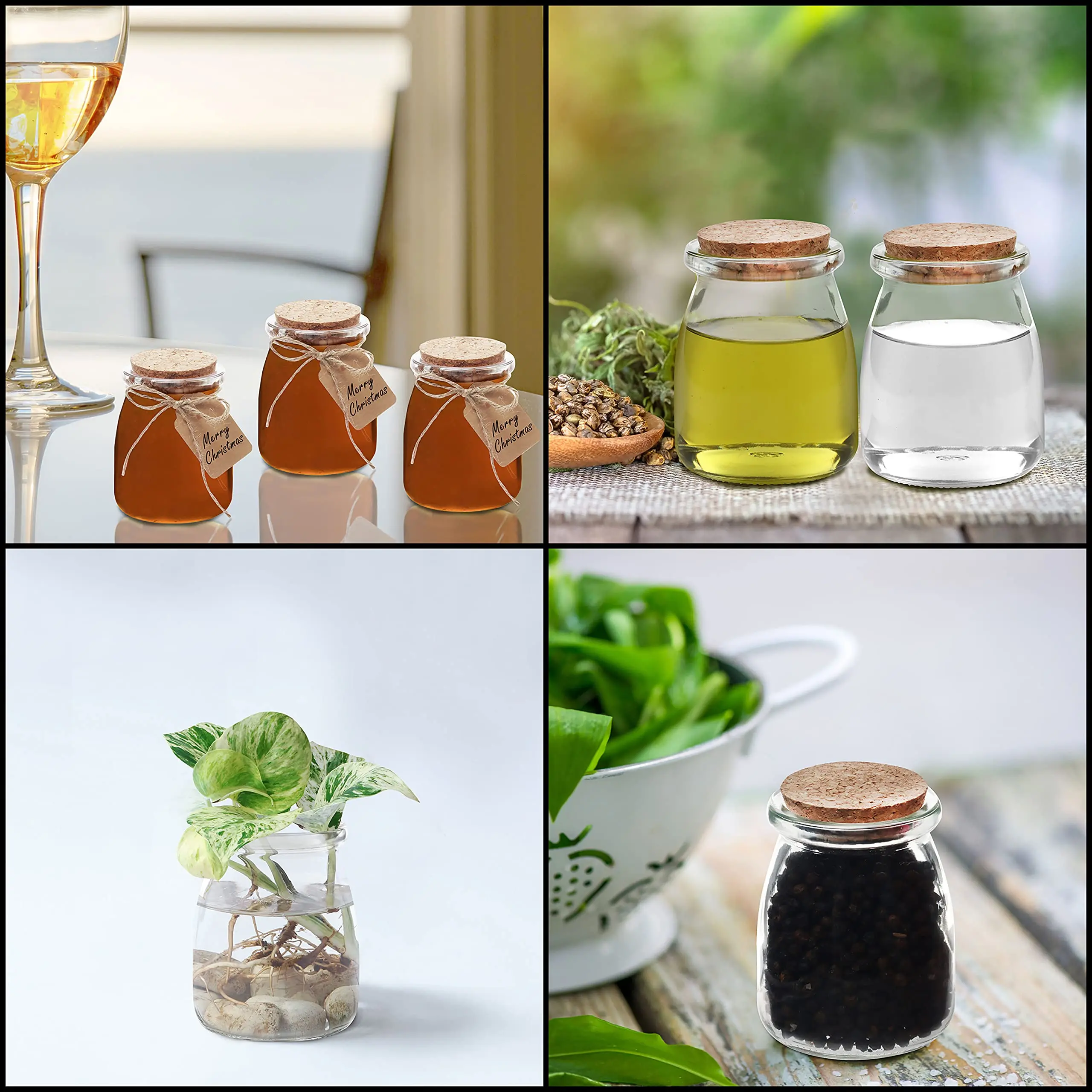 NISEVEN 30 Pack 210ml Glass Favour Jar Set with Cork Lids Reusable Mini Square Mason Airtight Storage Bottles and Labels