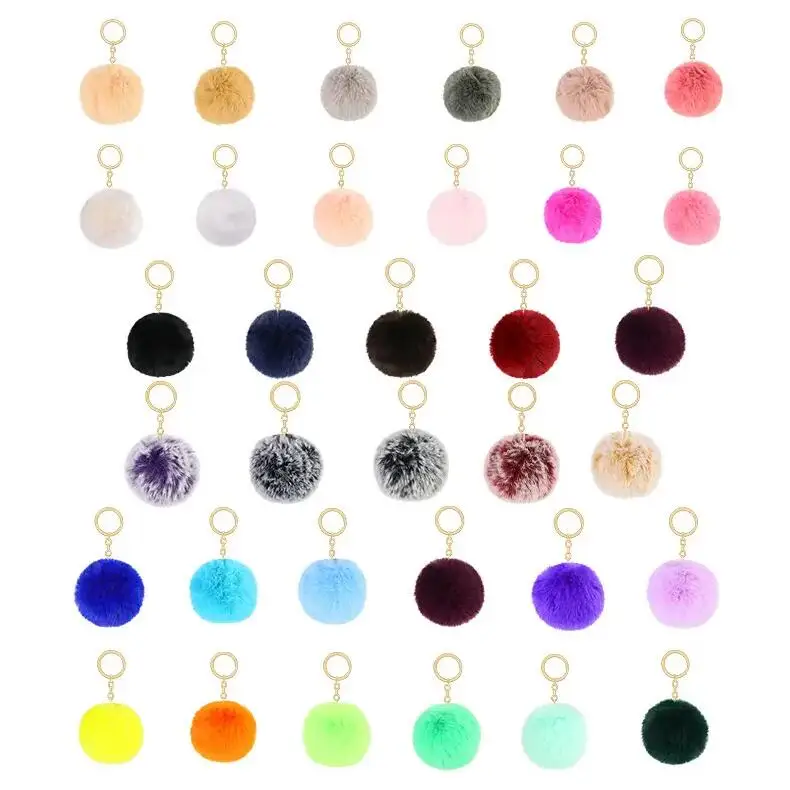 Multi Color 8cm Rabbit Fur Ball Keychain Pom Pom Plush Car Keychain Handbag Key Ring Pendant Key Chain Rings