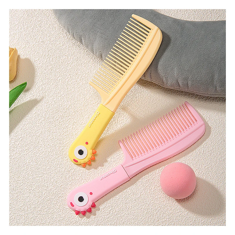 LMLTOP Wholesale custom logo mate hair comb styling soft comb teeth with cute dinosaur soft rubber handle abs hair comb SY751