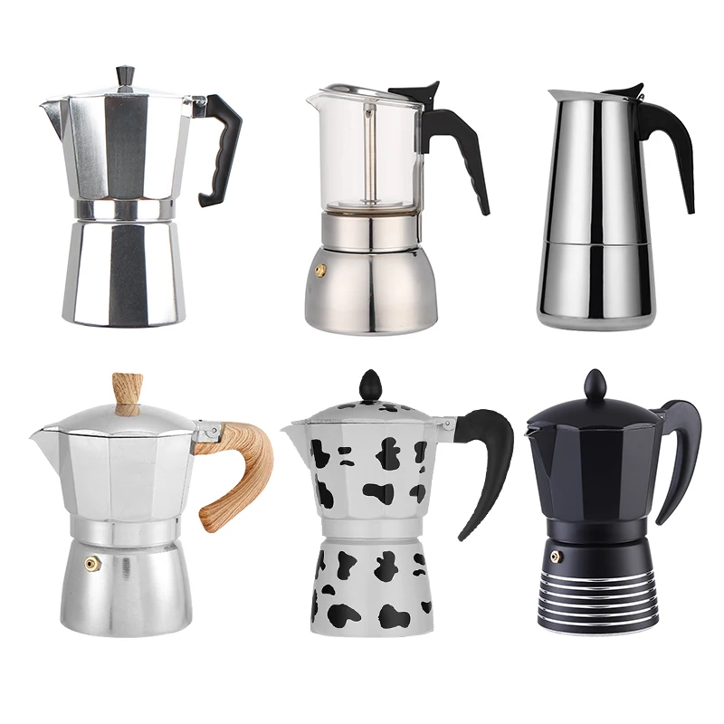 Custom Logo Double Valve Classic Italian 3 Cup 6 Cup Custom Espresso Stove Top Coffee Maker Moka Pot