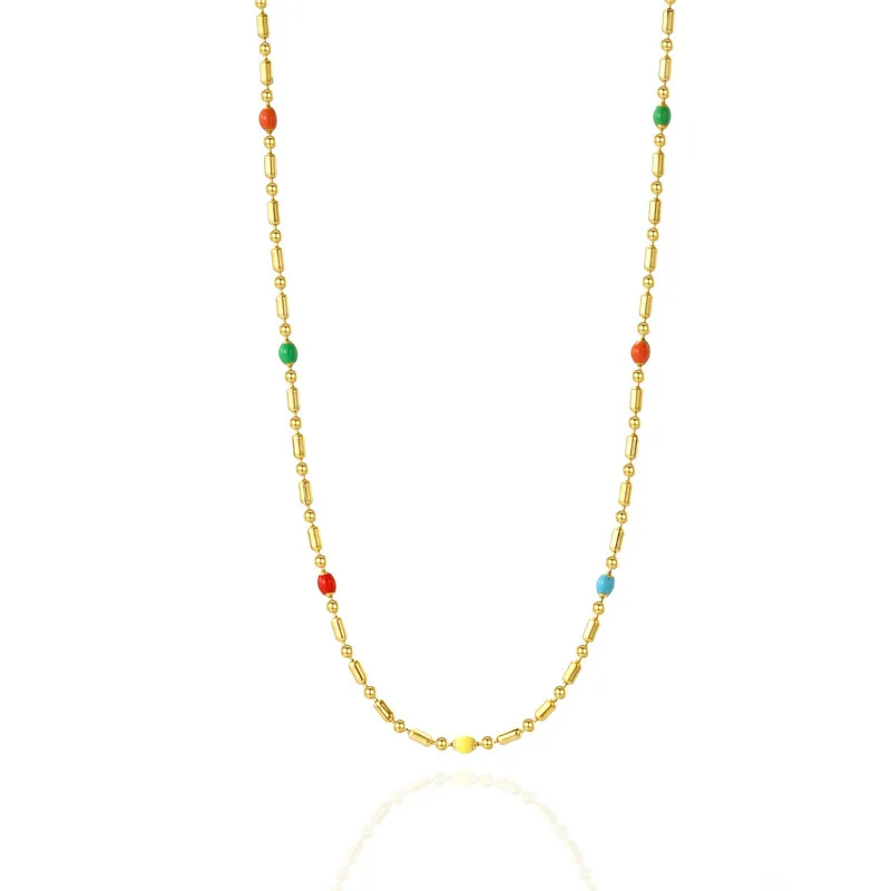 Waterproof Stainless Steel Enamel Choker Necklace Bracelet Set 18K Gold Plated Jewelry Set For Women