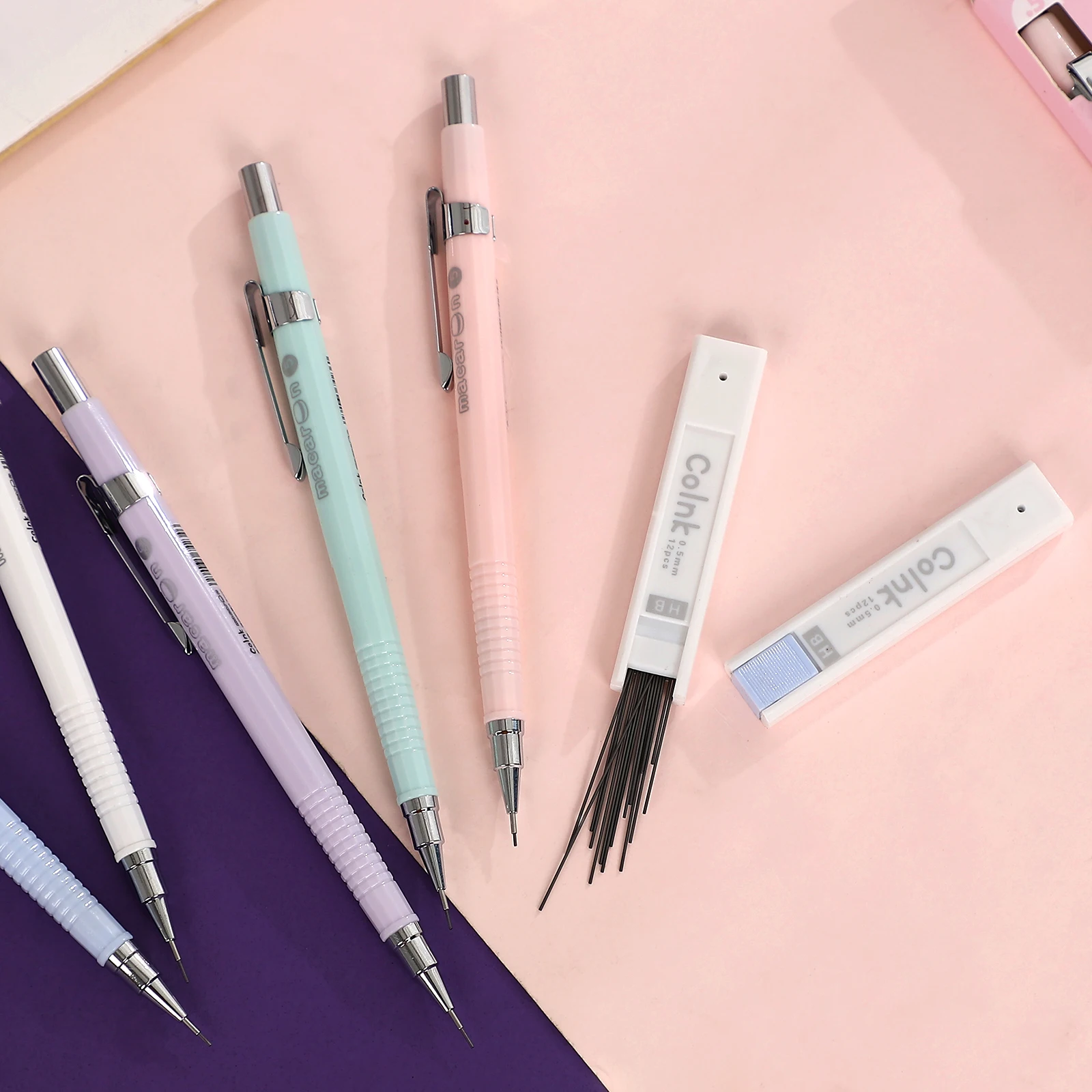 1 Pc Simple Retractable Push Mechanical Pencil 0.5mm 12Pcs HB Refill Exam Writing Automatic Pencils Stationery School Supplies