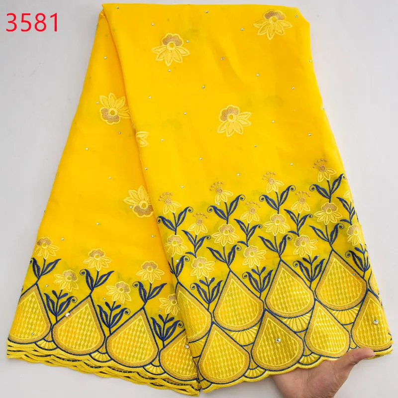 3581 Popular Nigerian Cotton Lace Flower Voile Lace Tissu Fabric New Lafaya Style Lace Fabric with Rhinestones For clothing