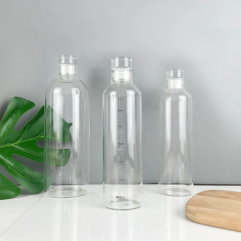 500ml 750ml 1000ml High Borosilicate Clear Glass Drinking Bottle Time Marker Glass Water Bottle With Airtight Glass Lid