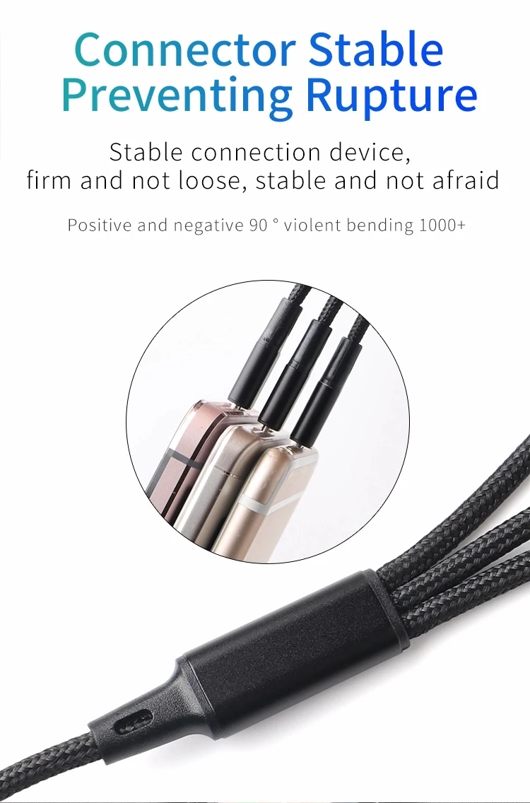 Оптовая продажа 3 in1 Usb кабель с нейлоновой оплеткой Usb кабель для передачи данных-адаптер объектива для камер micro /lightning/type-c 2.4A быстрой зарядки 1,2 m Multi кабель для зарядки телефона