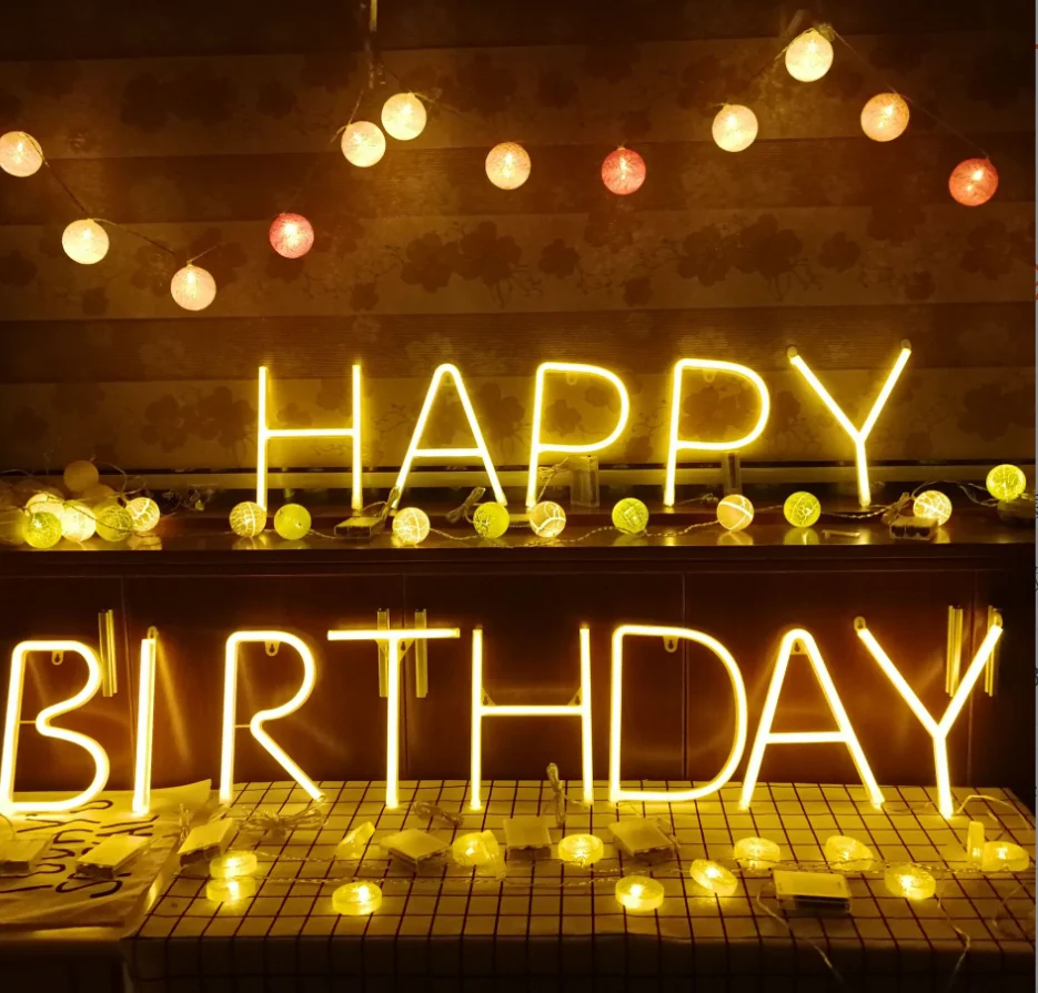 English letters and numbers led Birthday Party proposal arrangement utensils Decorative neon light