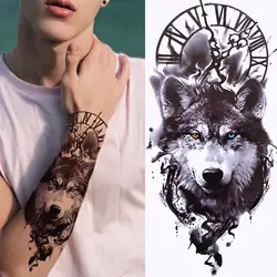 Animals Temporary Tattoos For Women Men Half Arm Sleeve, 3D Large Tribal Tiger Lion Death Skull Sexy Tattoo Stickers