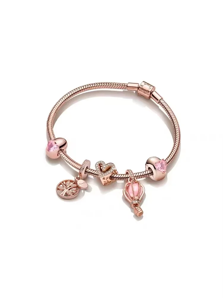 Original High Quality 925 Sterling Silver Rose Gold Charm Bracelet Set Fit for ipandoraers Bracelet With Exquisite Fashion Gift