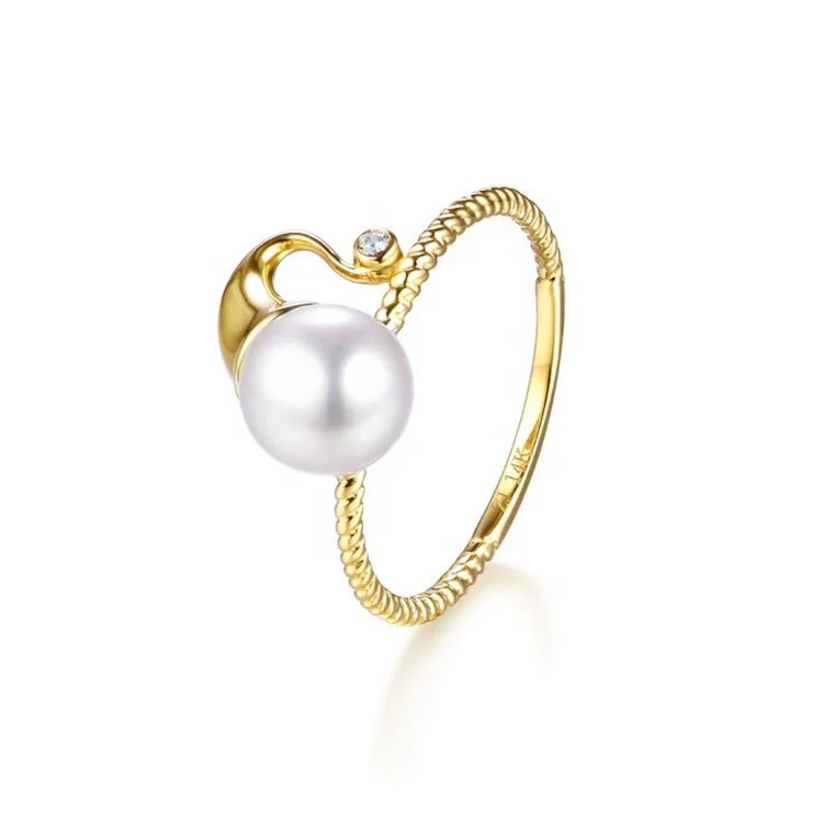 
Engag 100% Real Au750 Yellow Solid Gold 18K Ring With Freshwater Pearl For Gift Christmas Fast Shipping 