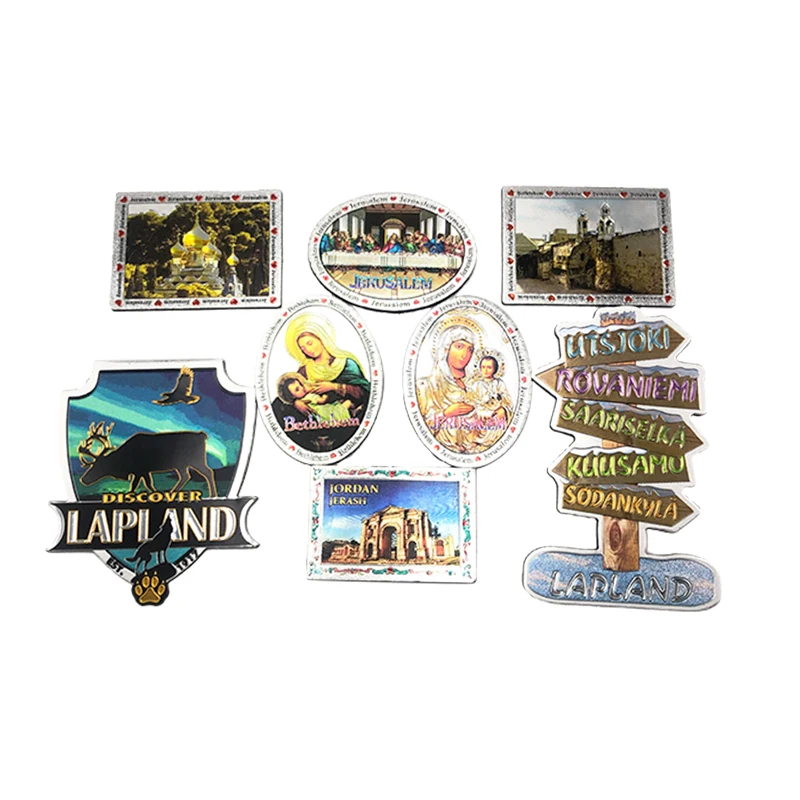 Modern Design Customized Travel Souvenir Style Aluminum Foil Fridge Magnets Resin Material Magnetic Sticker Home Tourist Theme