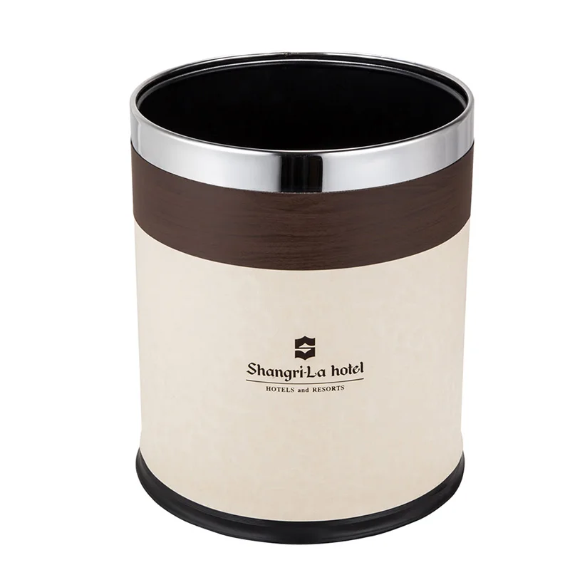 Customized kitchen household indoor hotel faux leather garbage trash cans waste bins basket rubbish trash bin hotel room dustbin