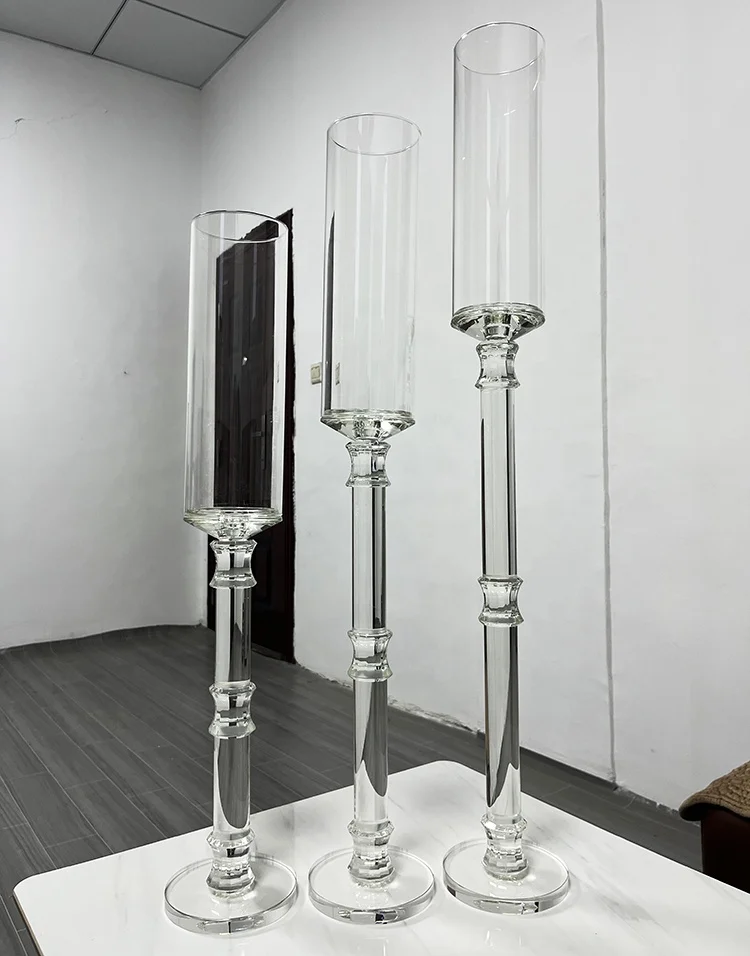Cylindrical Crystal Clear Glass Chimney Tea Light Candle Holder Centerpieces For Wedding Decoration