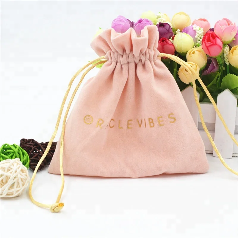 Горячая Распродажа, упаковка для косметики на шнурке с напечатанным логотипом на заказ, розовая бархатная сумка для ювелирных изделий, розовая сумка для ювелирных изделий
