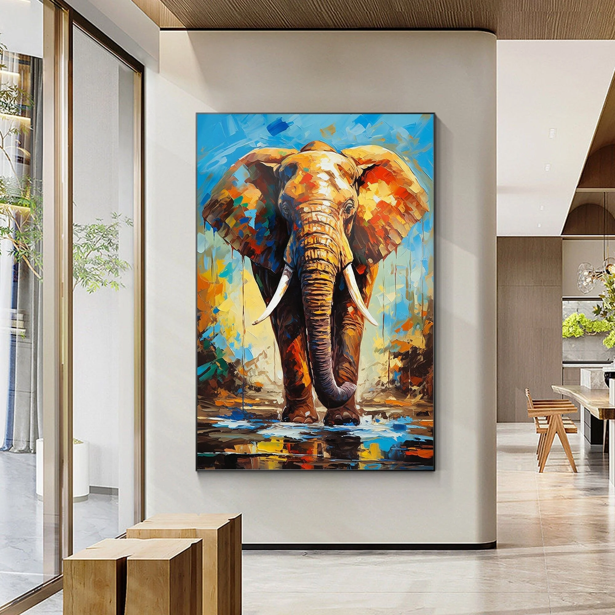 Handmade Modern POP Art Oil Painting Elephant Animal Wall Art Canvas Home Decoration