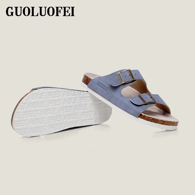 Wholesale PU Leather Gents Men Cork Sole Summer Beach Slippers Shoes