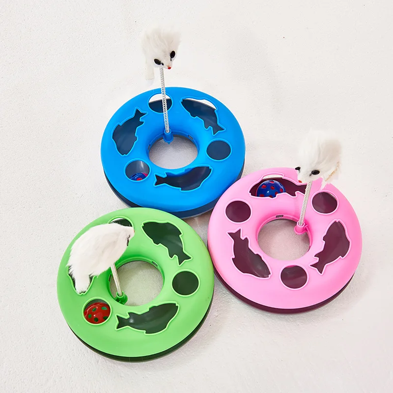 Hot Selling Cat Puzzle Toys Plastic Turntable Feather Mouse Interactive Cats Toys Pet Toys