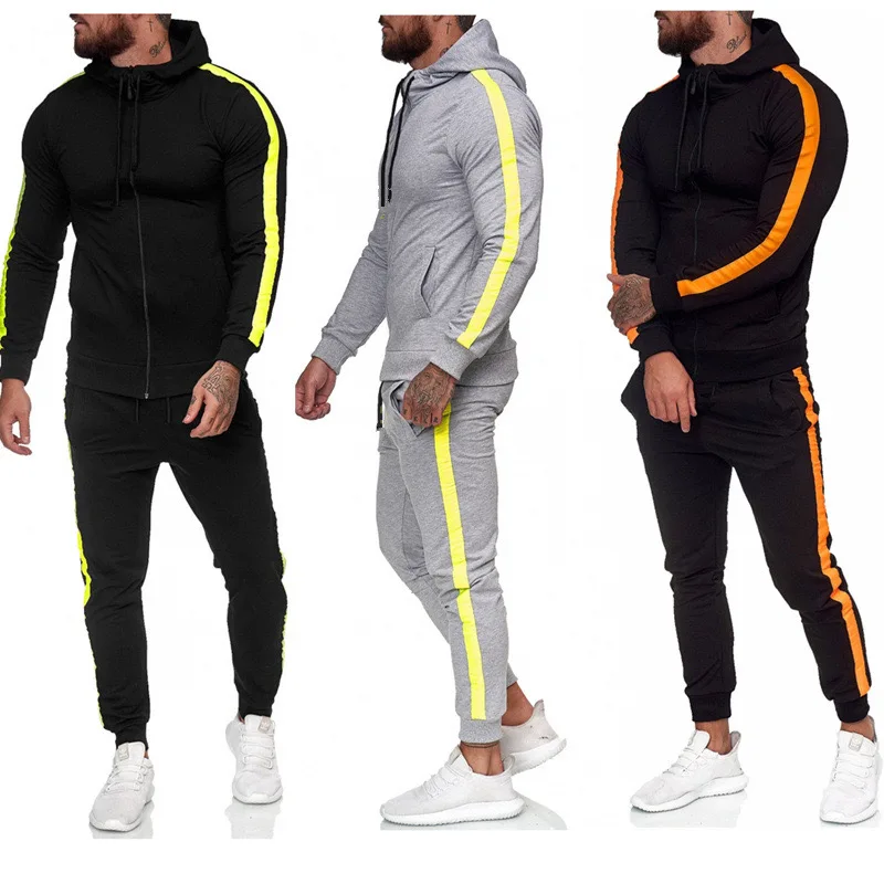 
Wholesale mens fitness tracksuit blank side stripe running wear jogger suit men tracksuit 