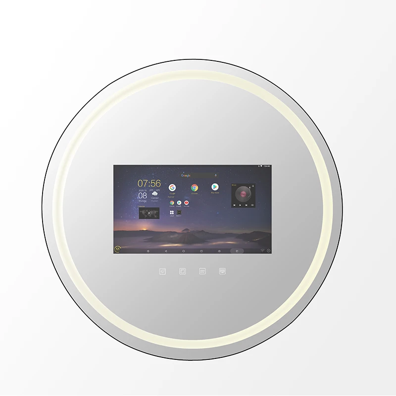Intelligent Mirror Round Bathroom Mirror Cabinet LED Mirror Anti Fog Waterproof Android System 50cm Round