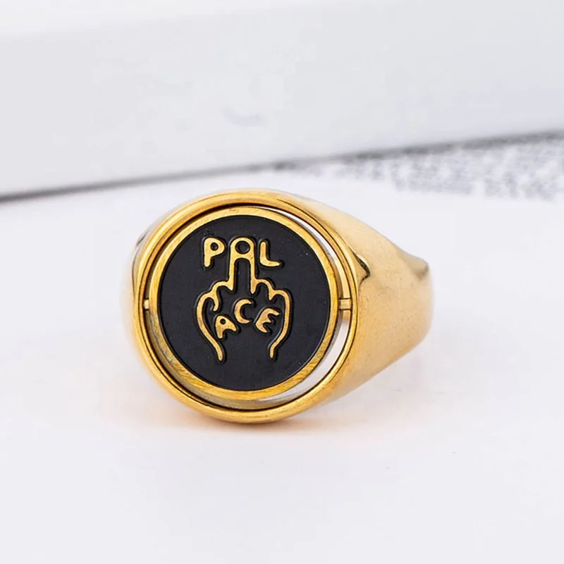 European Creative Fashion Letter P Male Ring Stainless Steel Gold Color Rotating Middle Finger Rings