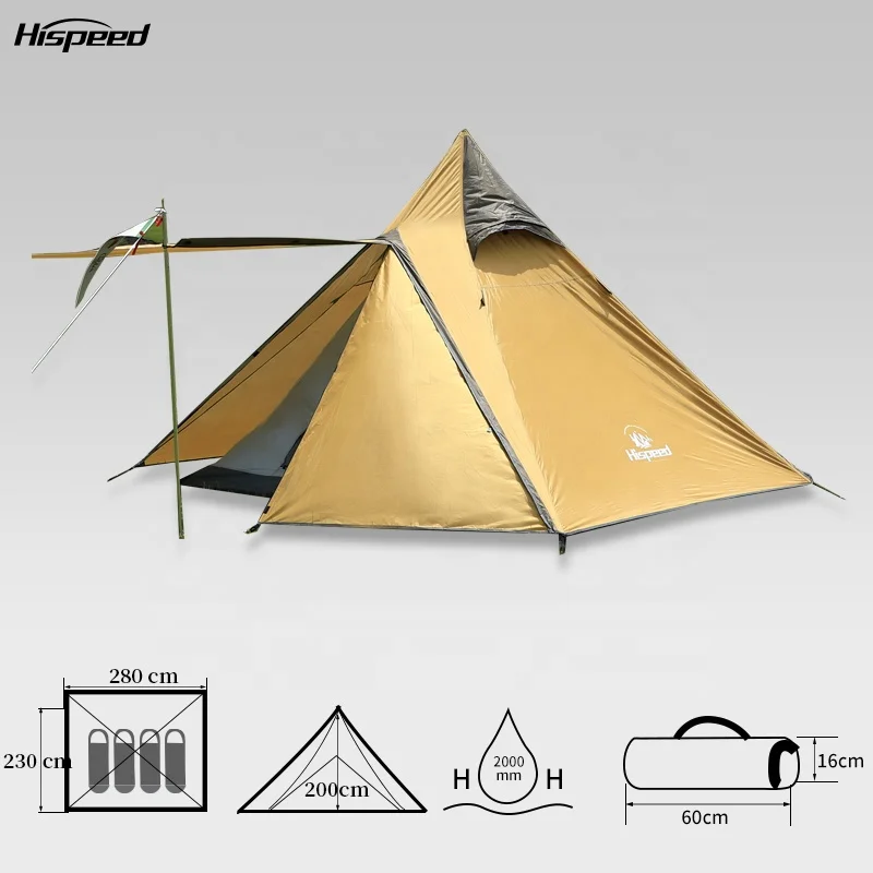 HISPEED Ultralight 2 Person Wind Valley Pyramid Tent Aluminium Poles Indian Teepee Tent Polyester Kamp Cadiri