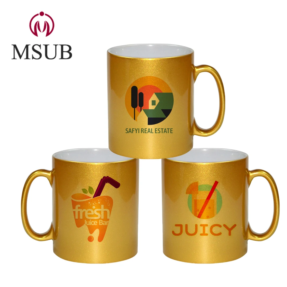 
11oz custom gold coffee mug sublimation glitter mugs 