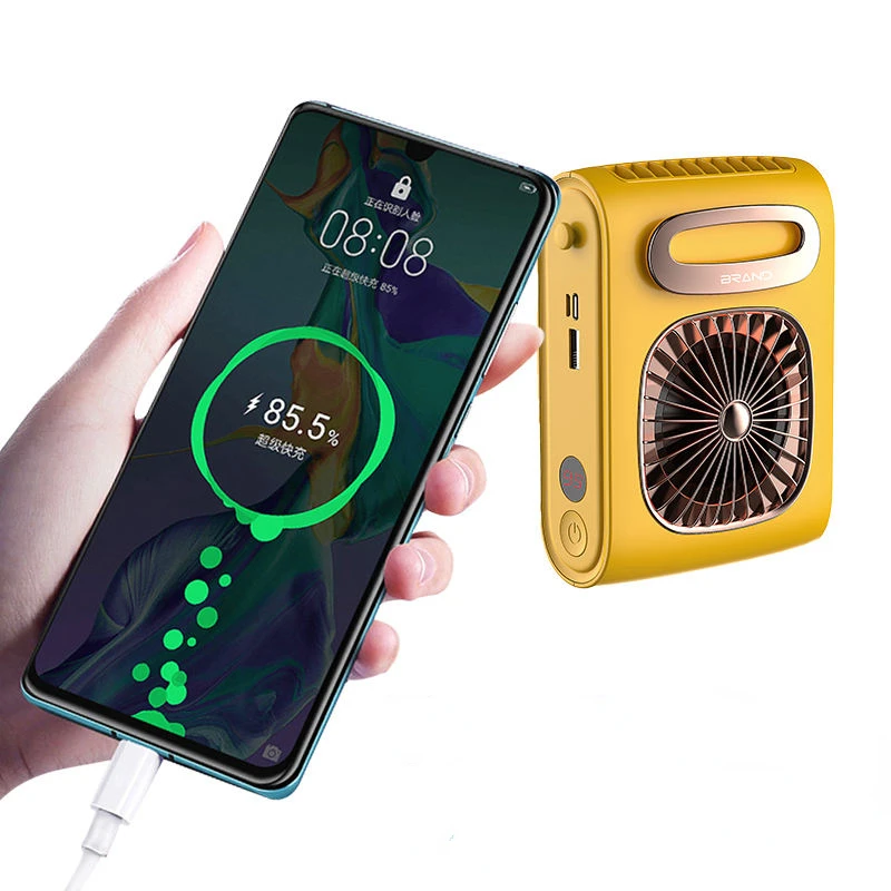 OEM ODM Personal Handheld Mini Neck Cordless Fans 10000Mah Battery Waist Clip on 2 In 1 Power Bank Fan