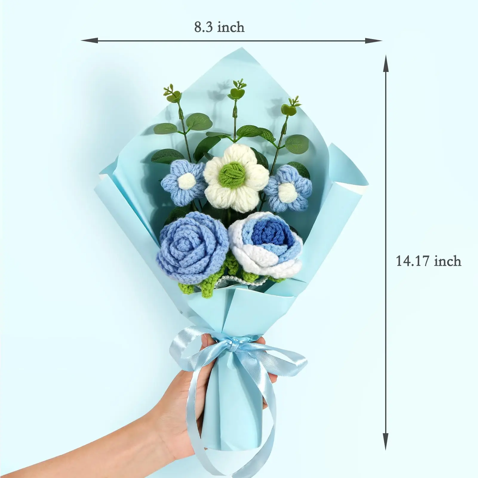 New Product Ideas 2025 Knitted Rose Flower Bouquet With Wholesale Price Handmade 100% Cotton Crochet Flower Bouquet Gifts