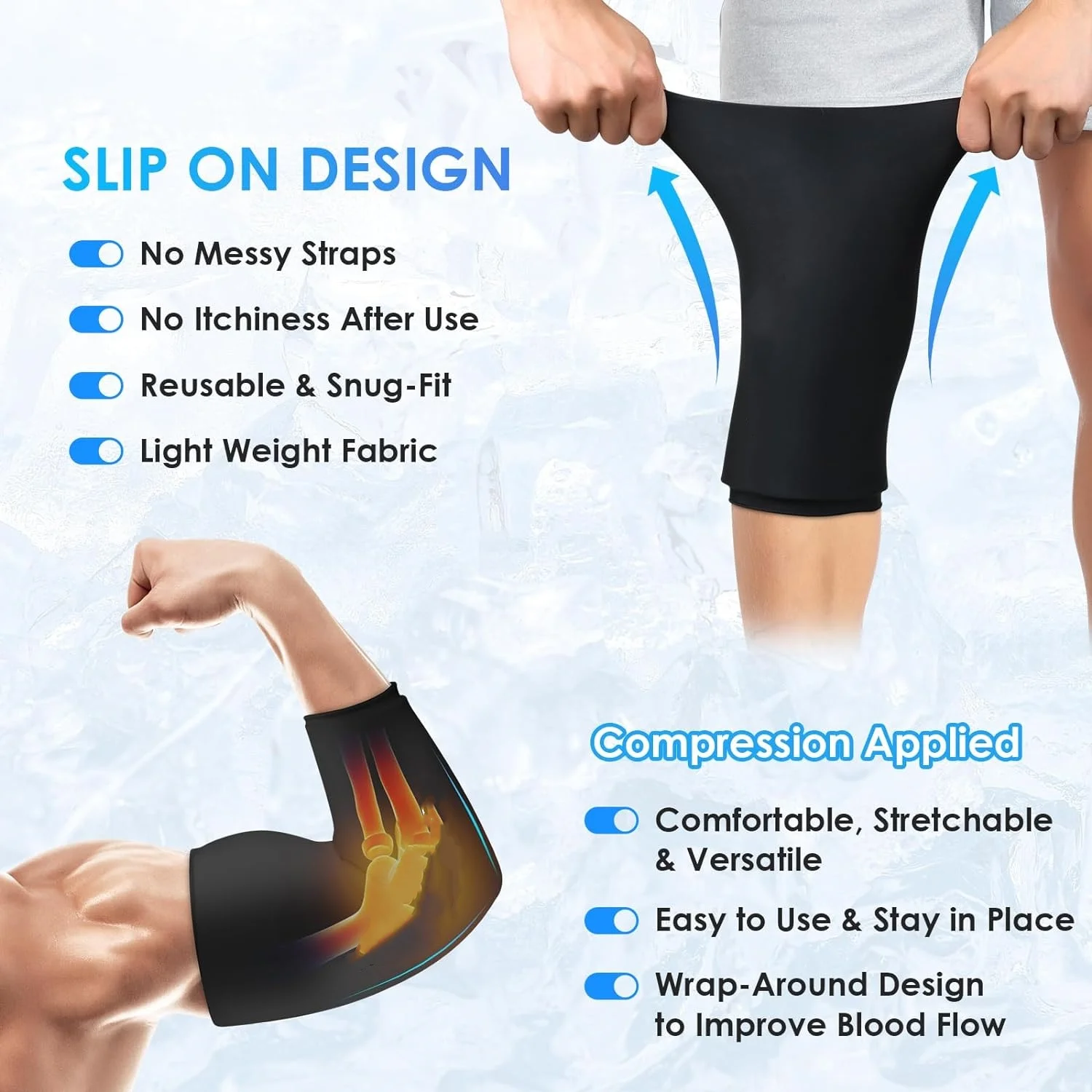 Heenlong Black Gel Ice Pack Sleeve Solid Gel for Knee Calf Ankle Arm Cooling Hot Cold Therapy Ice Sleeve for Pain Relief