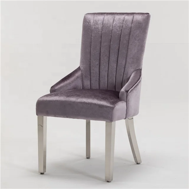 French velvet fabric vertical design stainless legs dining chair