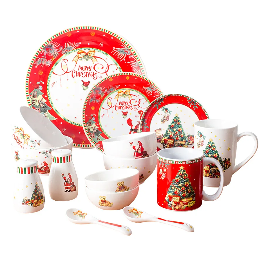 Christmas Party Gift Cartoon Ceramic Tableware Set Gift Box Household Set Bowl Plate Dish Customization
