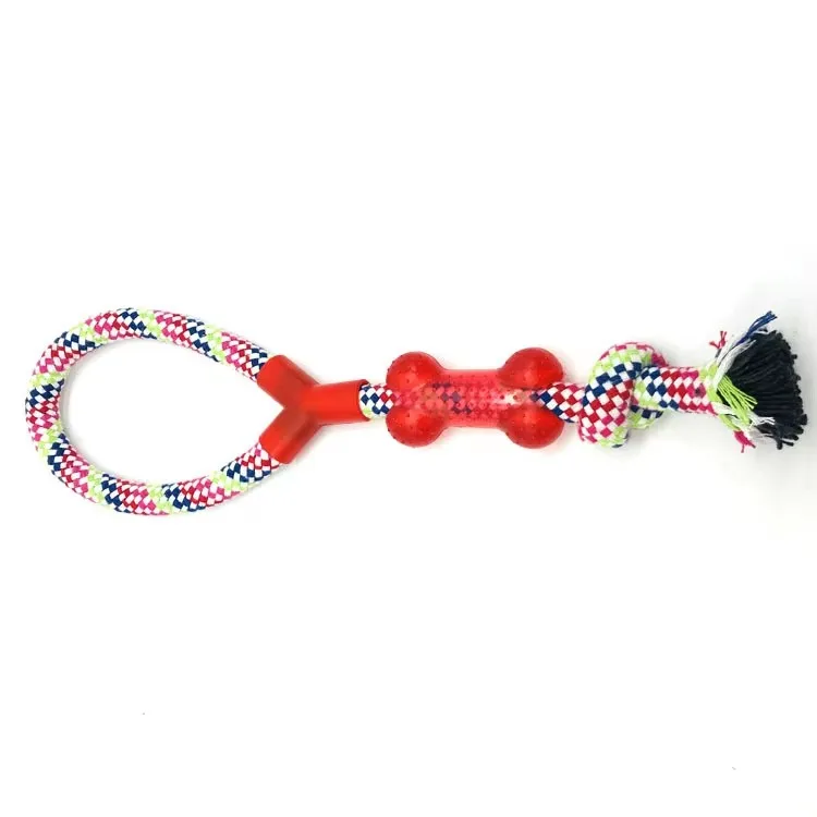 soft flossy cotton blend color assortment tug IQ training plush knot rope retrieval treat chew teething toy for dogs playing