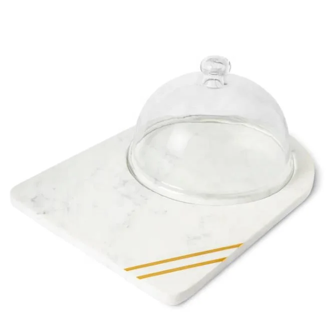 Marble Serve Plate with Glass Lid Cheese Board Tray Charcuterie Serving Board