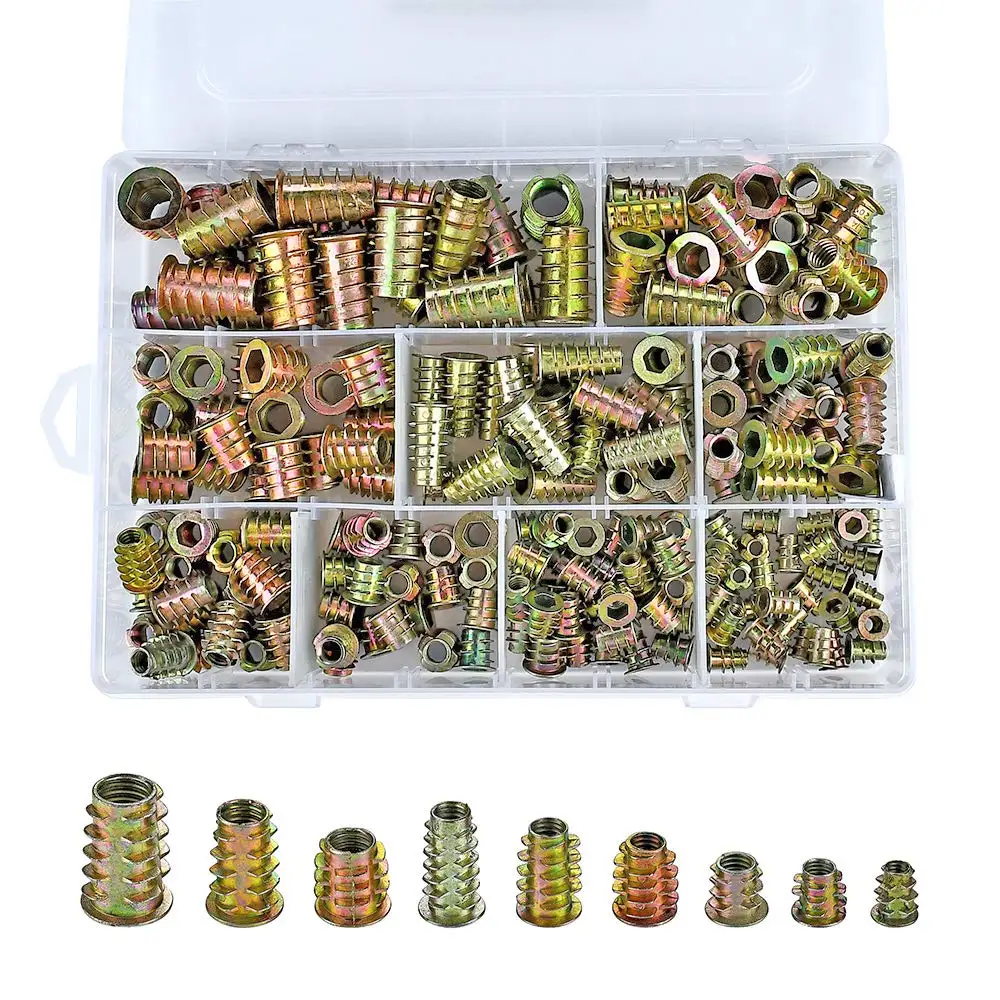 Threaded Insert Nuts Assortment Tool Kit for Wood Furniture Zinc Alloy Furniture Bolt Fastener Connector Hex Socket Screw Insert