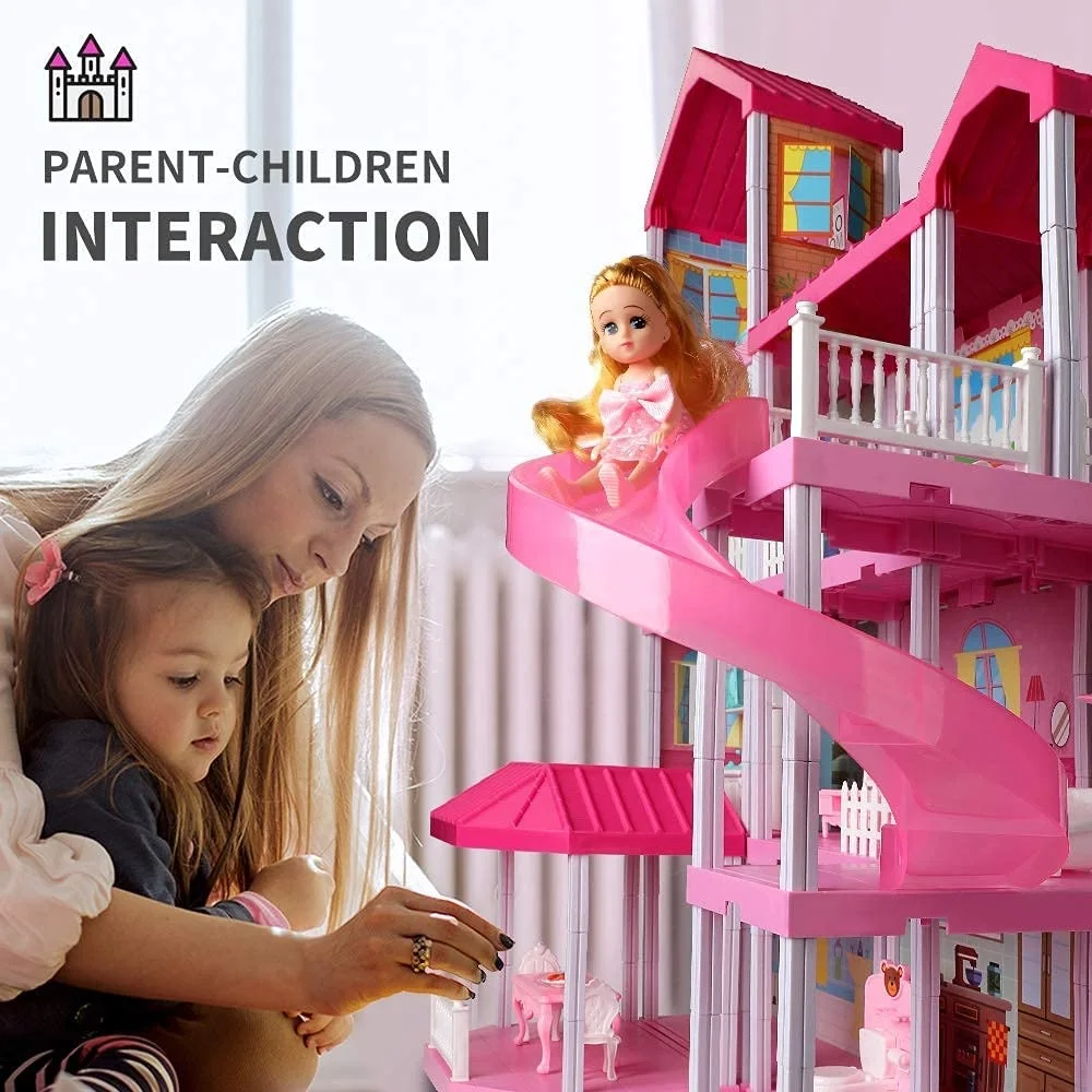 Gabbys Doll House Play House with Doll Toy Figures Furniture and Accessories, 4-Story 11 Rooms Toddler Doll house Gift for Kids