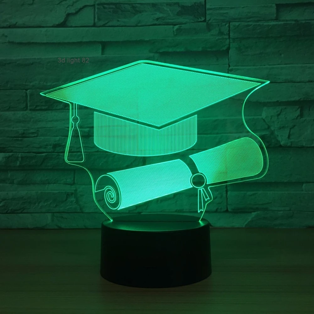 Touch Switch Doctor Cap 3D Light LED Nightlight Lamp 7 Color Changing USB Table Desk Lamp as Memorial Gift For Graduate Student