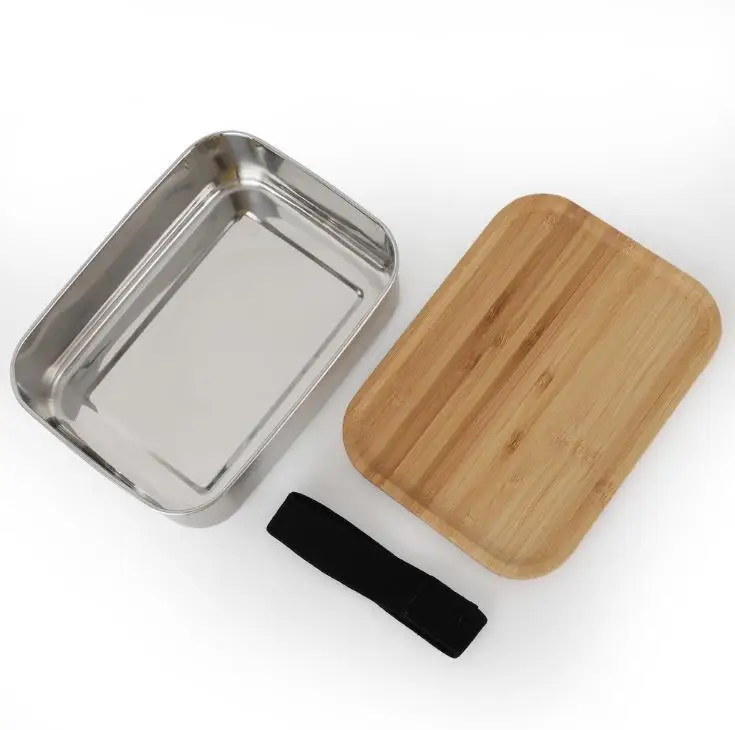 Lunch Box With Wooden Lids stainless steel  Portable Fruit Storage Box Kitchen Food Container For Kids School Outdoor Picnic