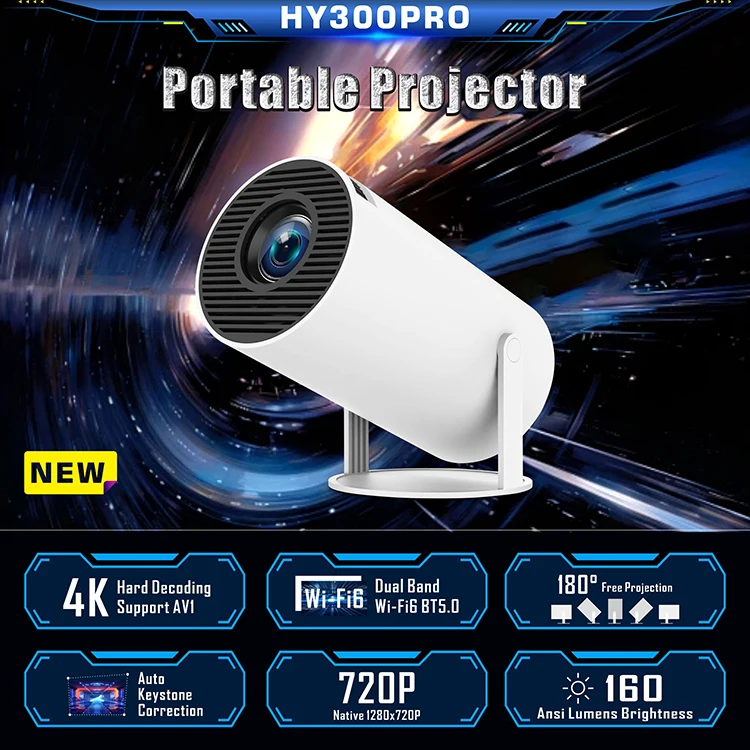 New model potable Projector HY300 RK3566 quad-core Ultra Fast Wireless Connection BT5.0 4K 8K HD Android 12 Wifi mini Projector