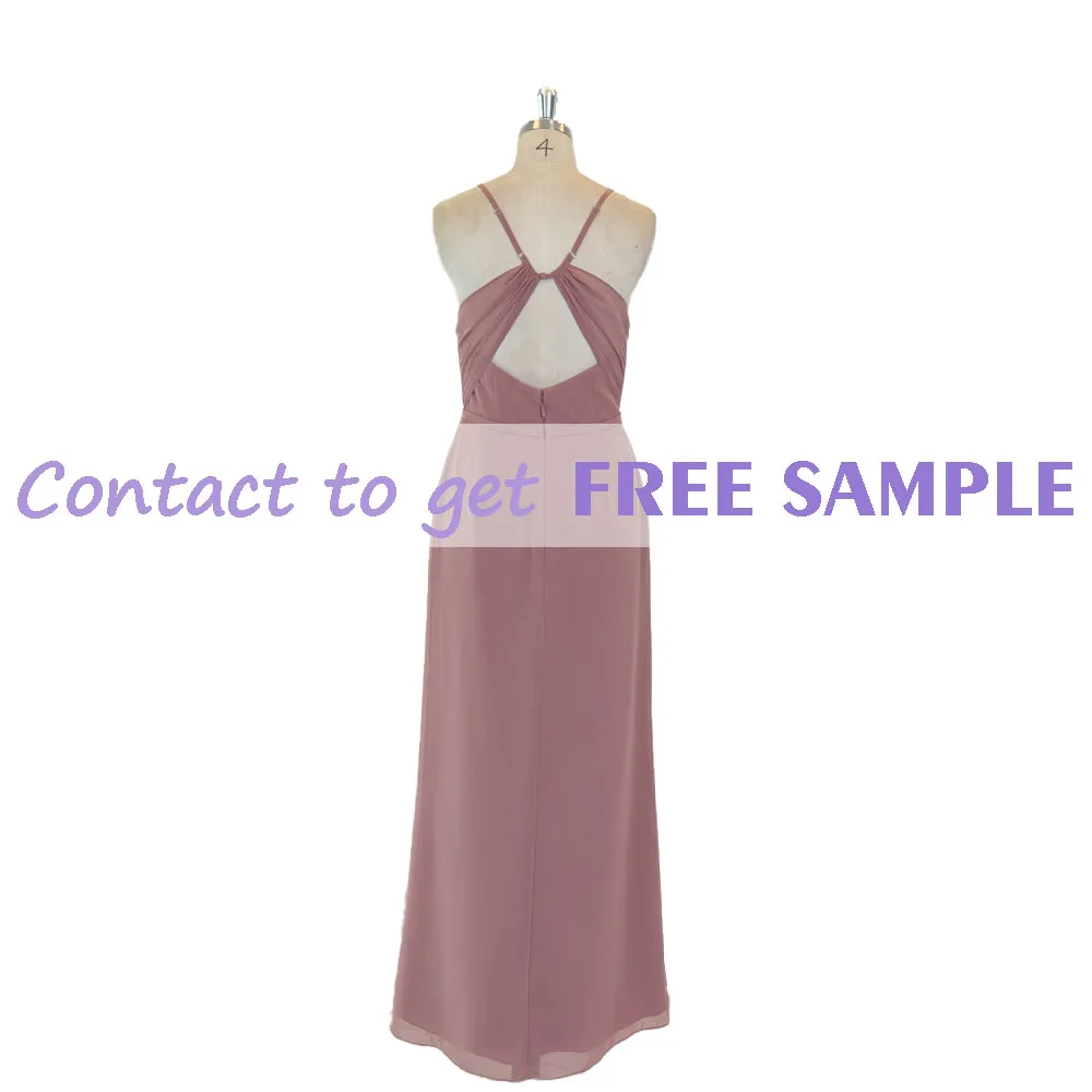 TEENYEE Plus Size Long slit Floor-Length pink Detachable Evening Dress dinner Dress chiffon Bridesmaid Dresses