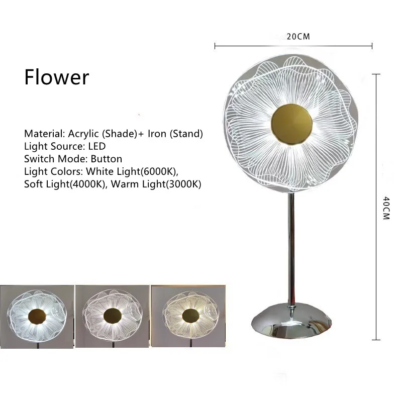 Newest Wholesale Acrylic 3d Sunflower Pinwheel 3 Colors Change Led Night Light Base Creative Table Lamp Bedside For Home Decor