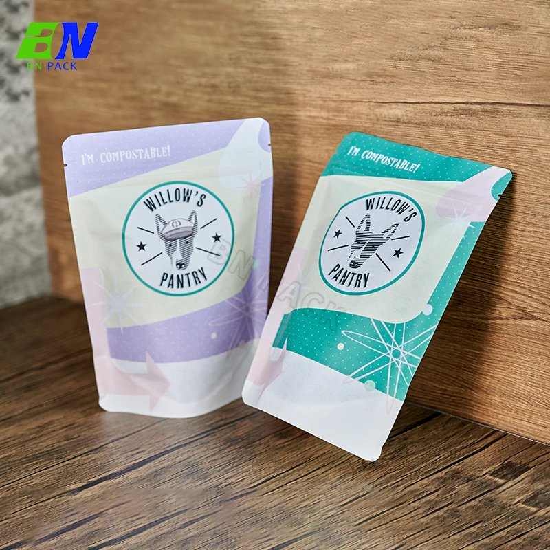 Custom printing 100% biodegradable compostable stand up kraft paper food packaging zipper bag