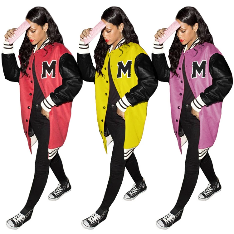 G8085-stylish patchwork baseball jersey vintage jacket women winter jackets 2021 woman jackets